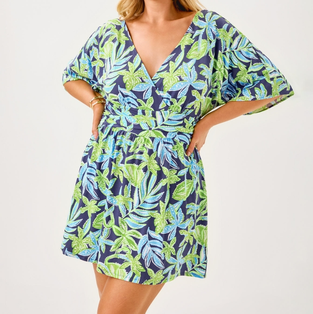 Lilly Pulitzee Women's Parigi Knit Green & Blue Leaf-Print Skort Dress NWTS